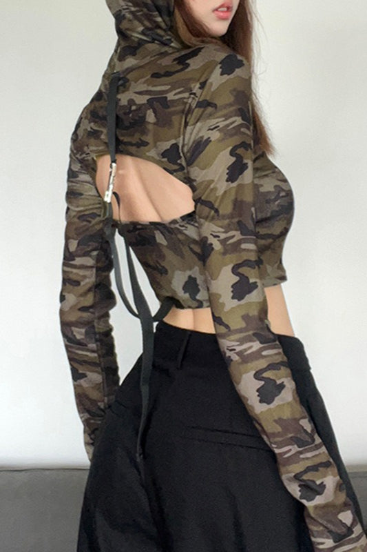 Backless Camouflage Hoodie
