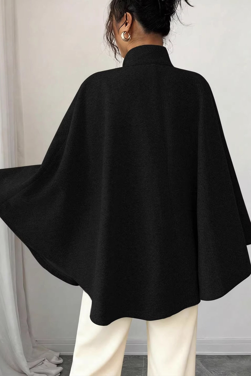 Belted Cape Sleeve Wool Look Jacket