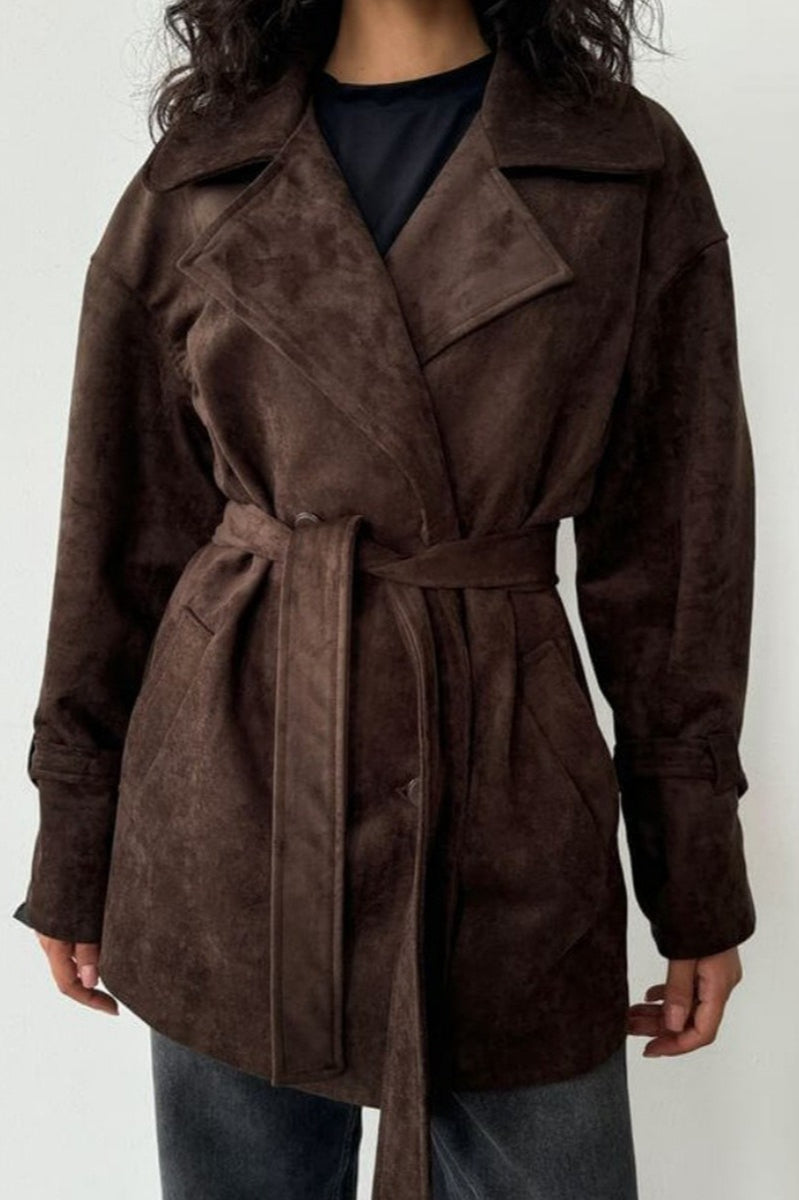 Vintage Suede Tie Waist Jacket for Timeless Style and Comfort