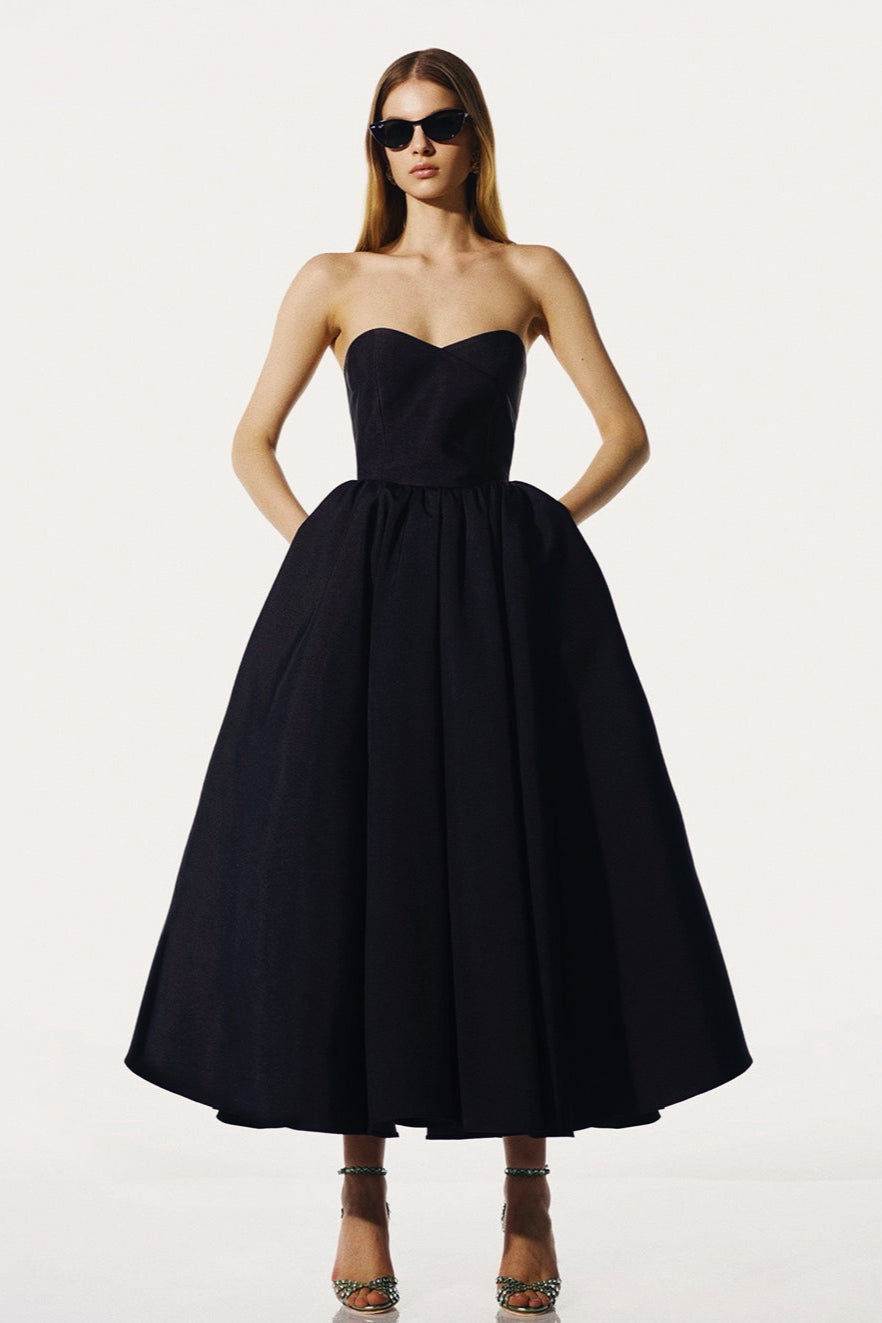 Satin Strapless Sweetheart A-Line Prom Gown - View 3