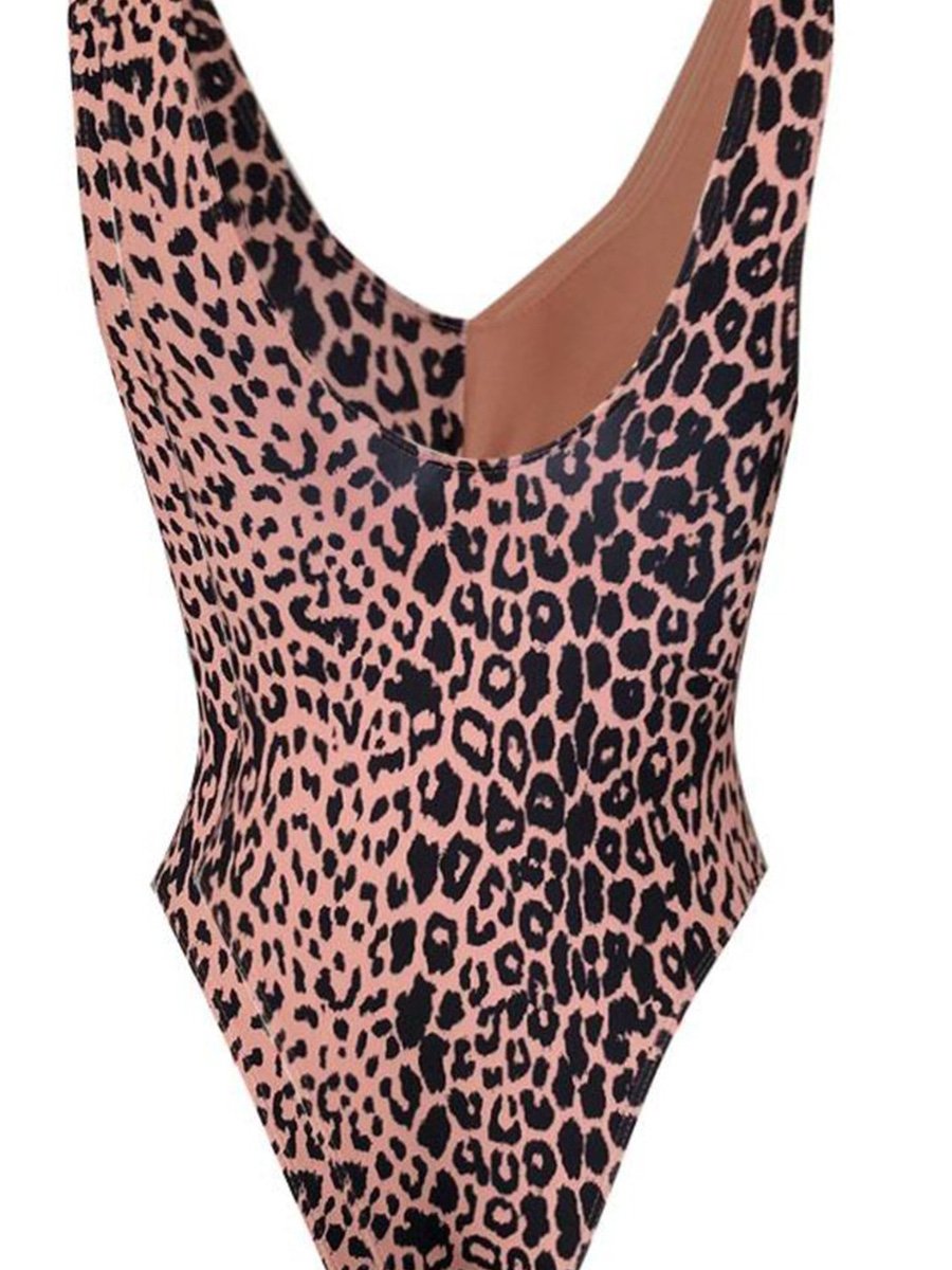Leopard Print Color Block Cutout O Ring One-piece Swimsuit (2 Colors) - Fashionpara