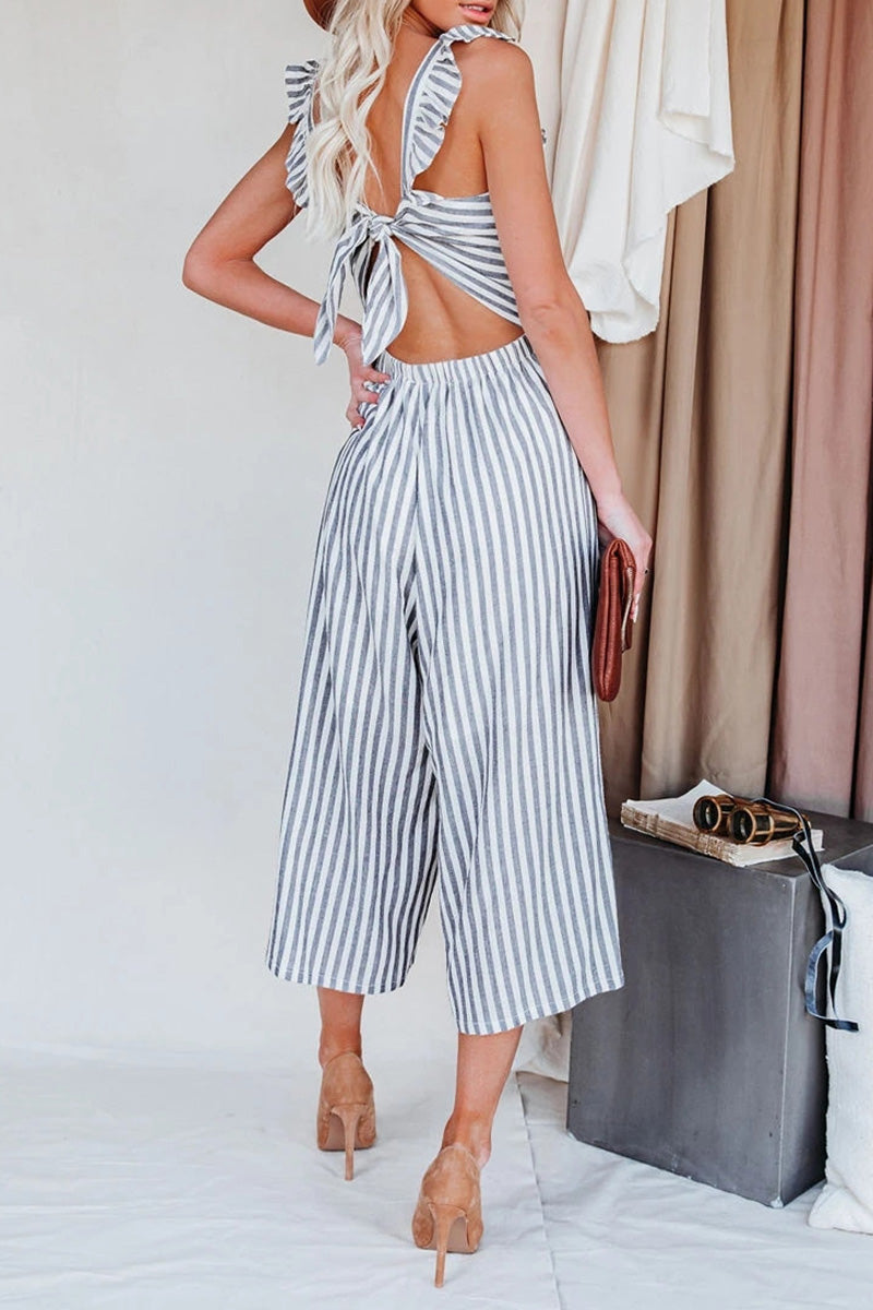 Flip Side Pocketed Striped Ruffle Jumpsuit Fashionpara