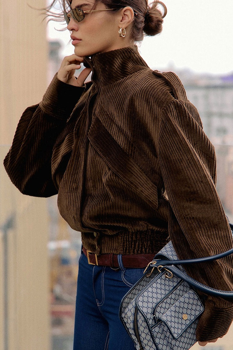 Casual Brown Corduroy Jacket