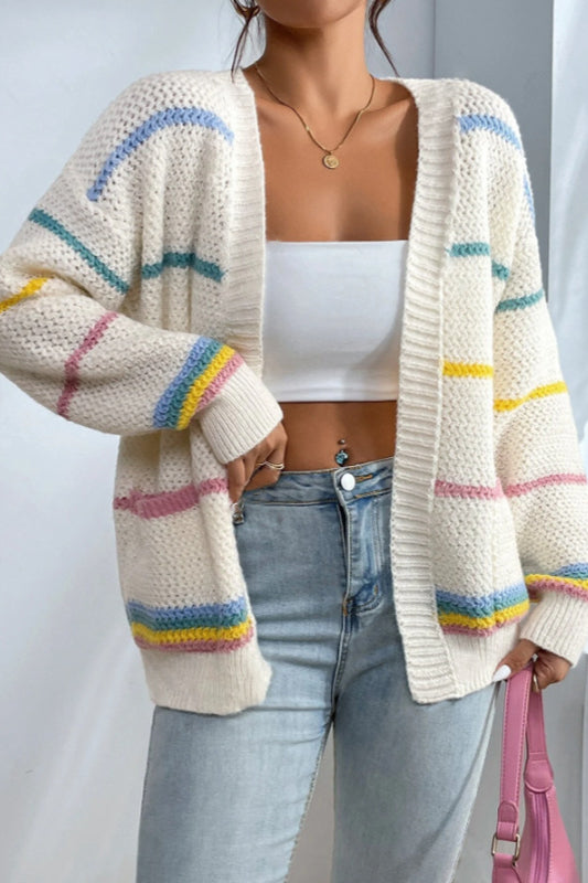 Rainbow Striped Knit Cardigan for Effortless Style and Comfort