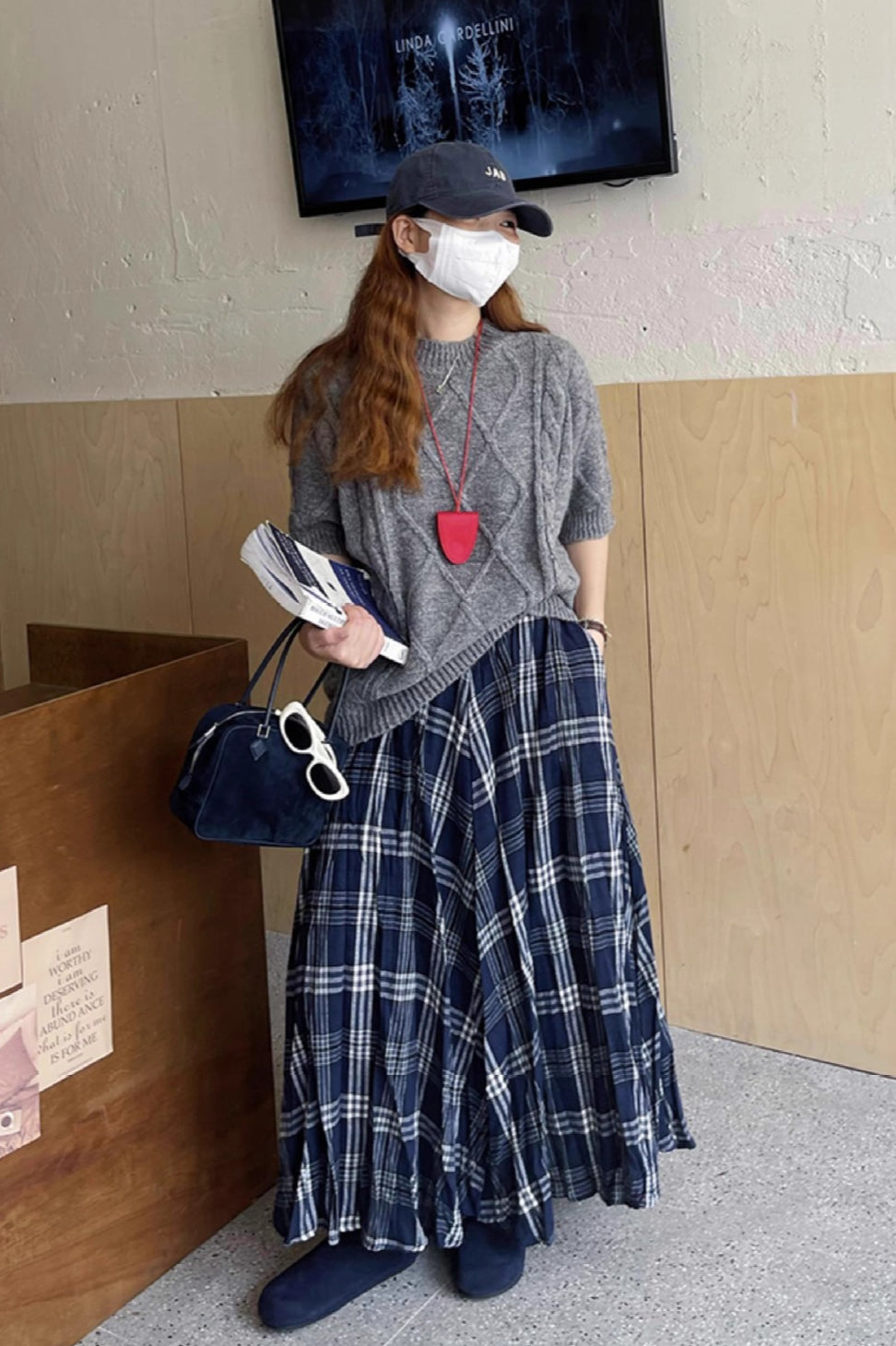 Vintage High-Waist Plaid Flared Skirt