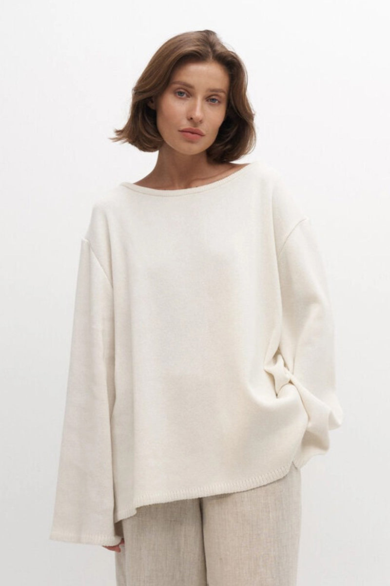 Cotton Loose Fit Off-Shoulder Knit Sweater 5