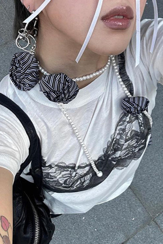 Graphic Lace Bralette Style T-Shirt