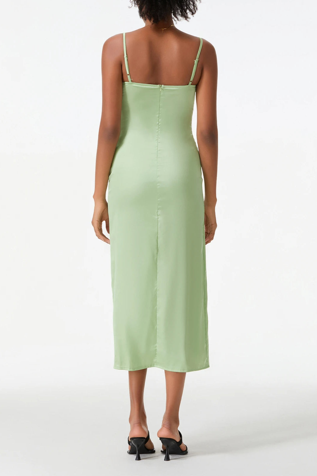 Satin Sweetheart Spaghetti Strap Floral Embroidery Bodycon Midi Dress - View 3
