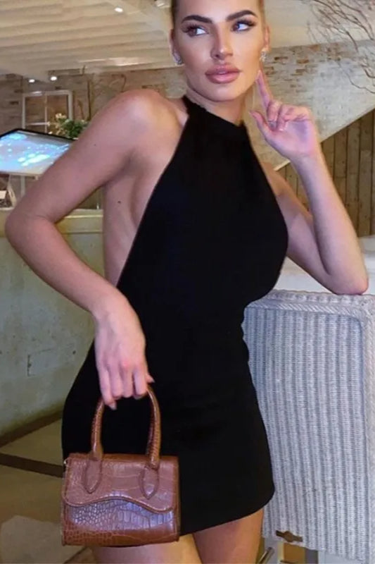 Hollow Backless Halter Mini Dress