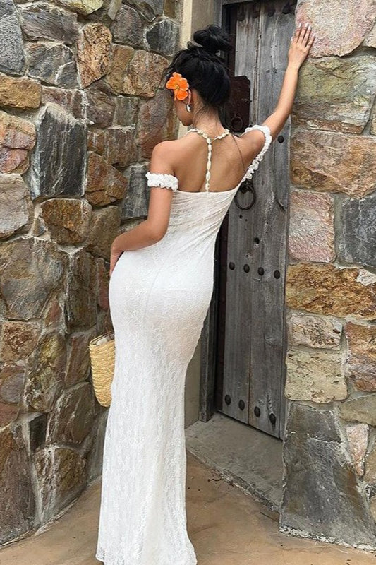 Lace Off Shoulder Ruffle Mermaid Maxi Dress 3