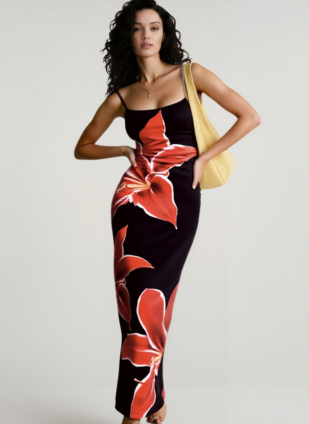 Floral Print Scoop Neck Cami Bodycon Maxi Dress