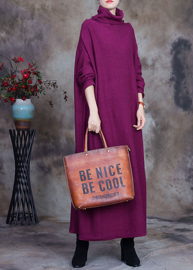 Cowl Neck Drop Shoulder Long Sleeve Oversized Knit Pocket Maxi Dress - View 2
