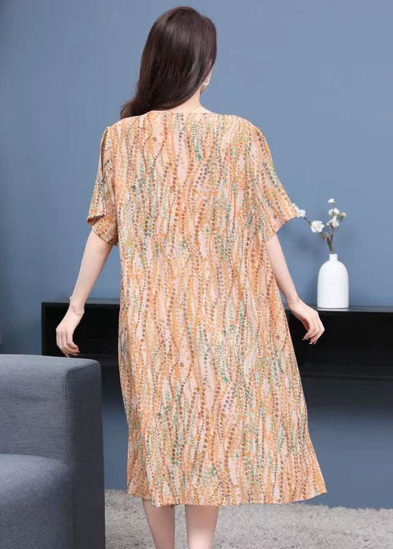 Floral Print Patchwork Round Neck Short Sleeve Shift Midi Dress - View 5