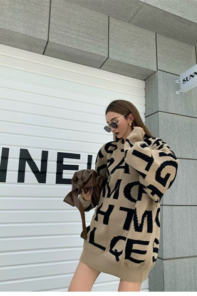 Jacquard Letter Knit Pullover Sweater