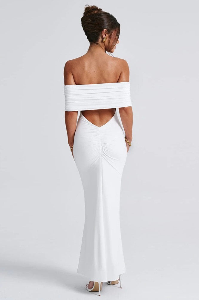 Off Shoulder Foldover Bardot Fishtail Maxi Dress 12
