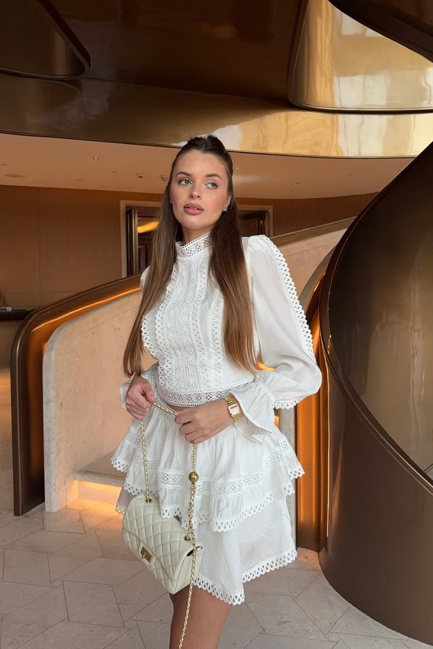 Vintage Lace Mock Neck and Ruffle Skirt Two Piece Set