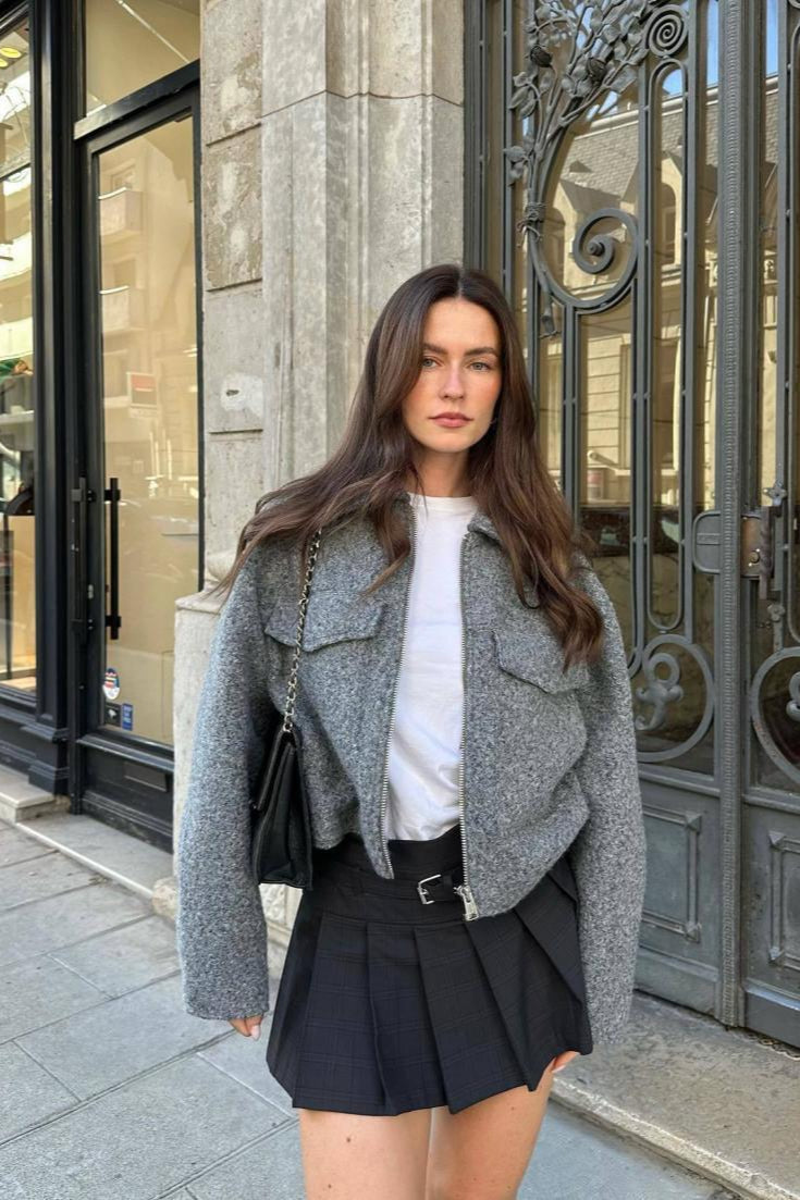 Elegant Tweed Crop Coat for Effortless Street Style