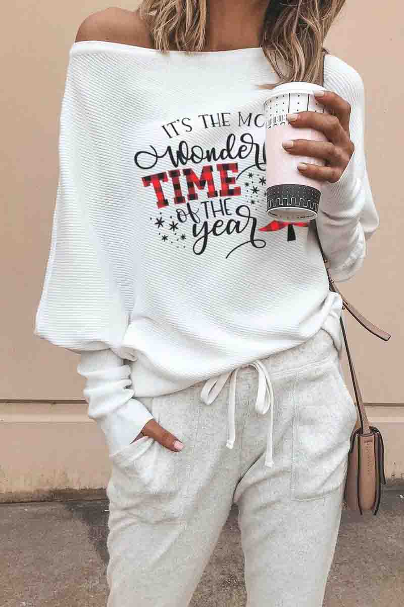Most Wonderful Time Off The Shoulder Sweater (4Colors)  Fashionpara