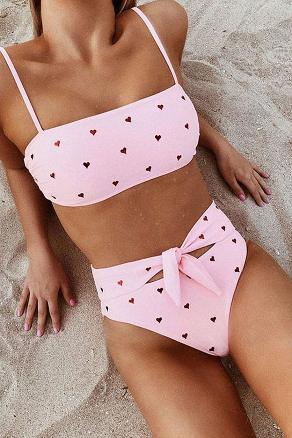 Little Red Heart Print Two pieces Swimsuit( 3 Colors) - Fashionpara