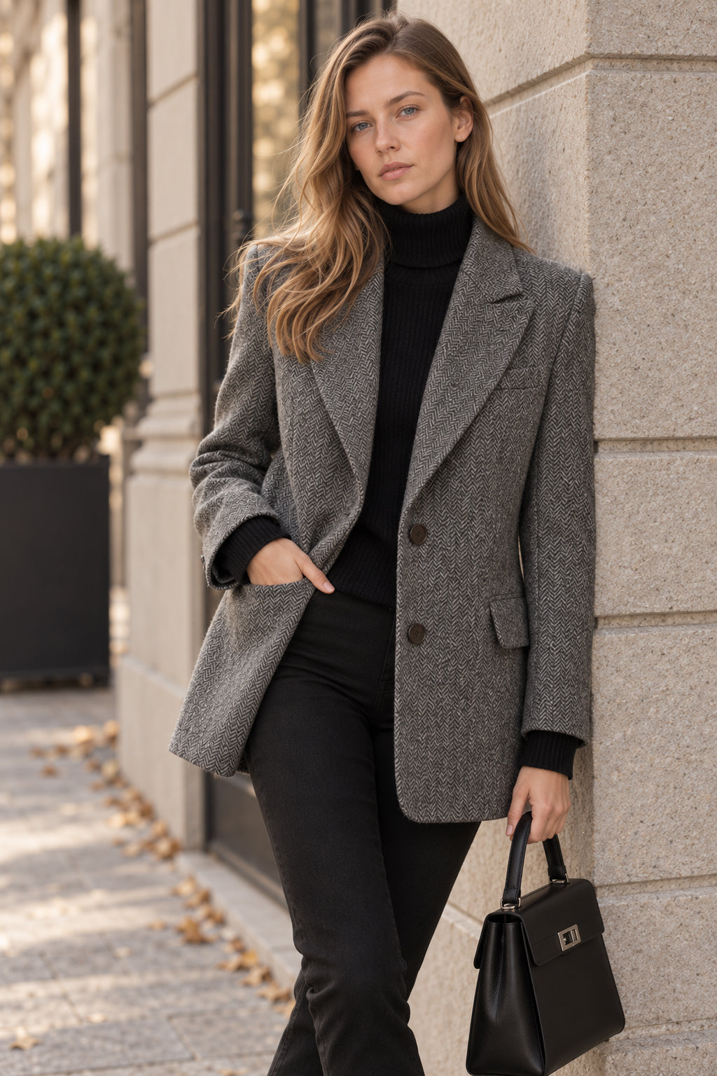 Wool Blend Solid Color Blazer 2