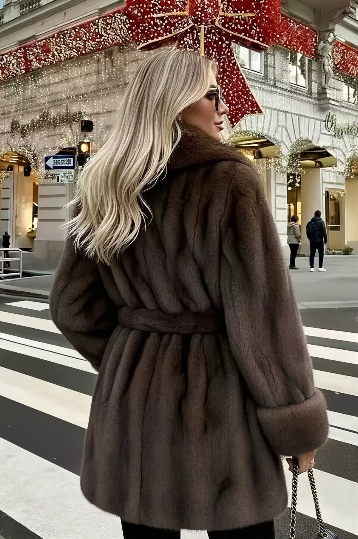 Belted Mid Length Faux Fur Coat