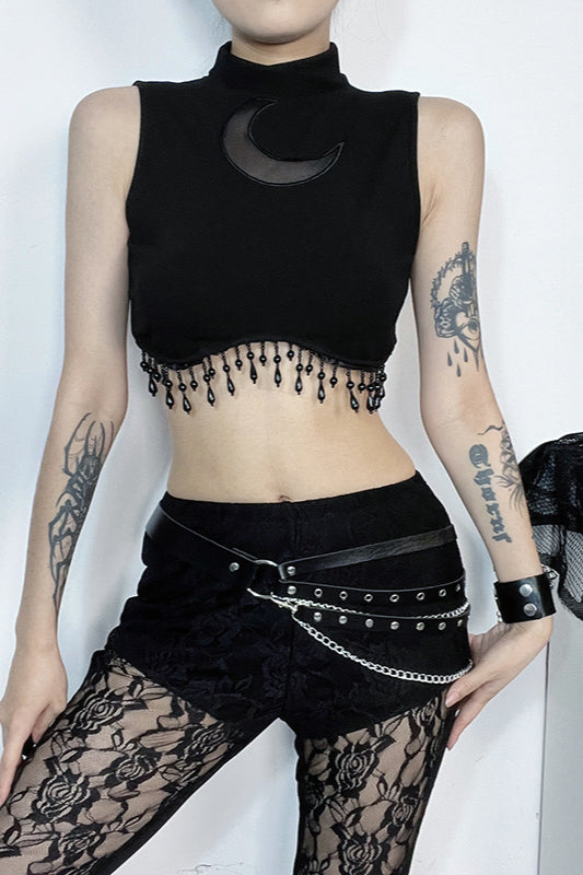 Gothic Moon Chain Knit Top