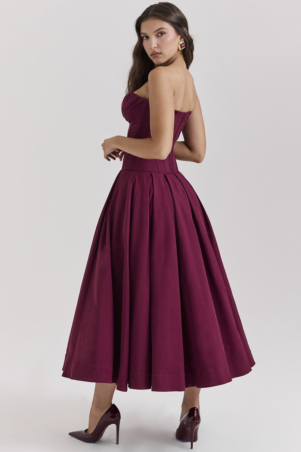 Corset Sweetheart Full Skirt High Low Midi Dress 3