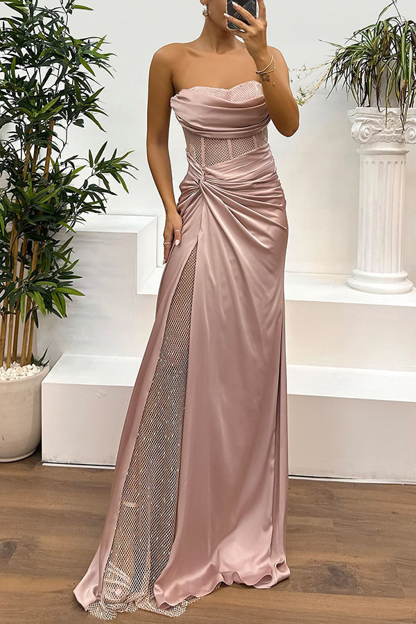 Mesh Sheer Long Sleeve High Neck Midi Dress - View 9