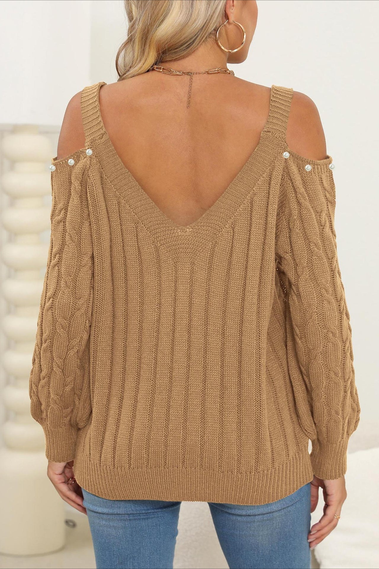 PrincessAce Deep V Off-Shoulder Pullover Sweater for Women