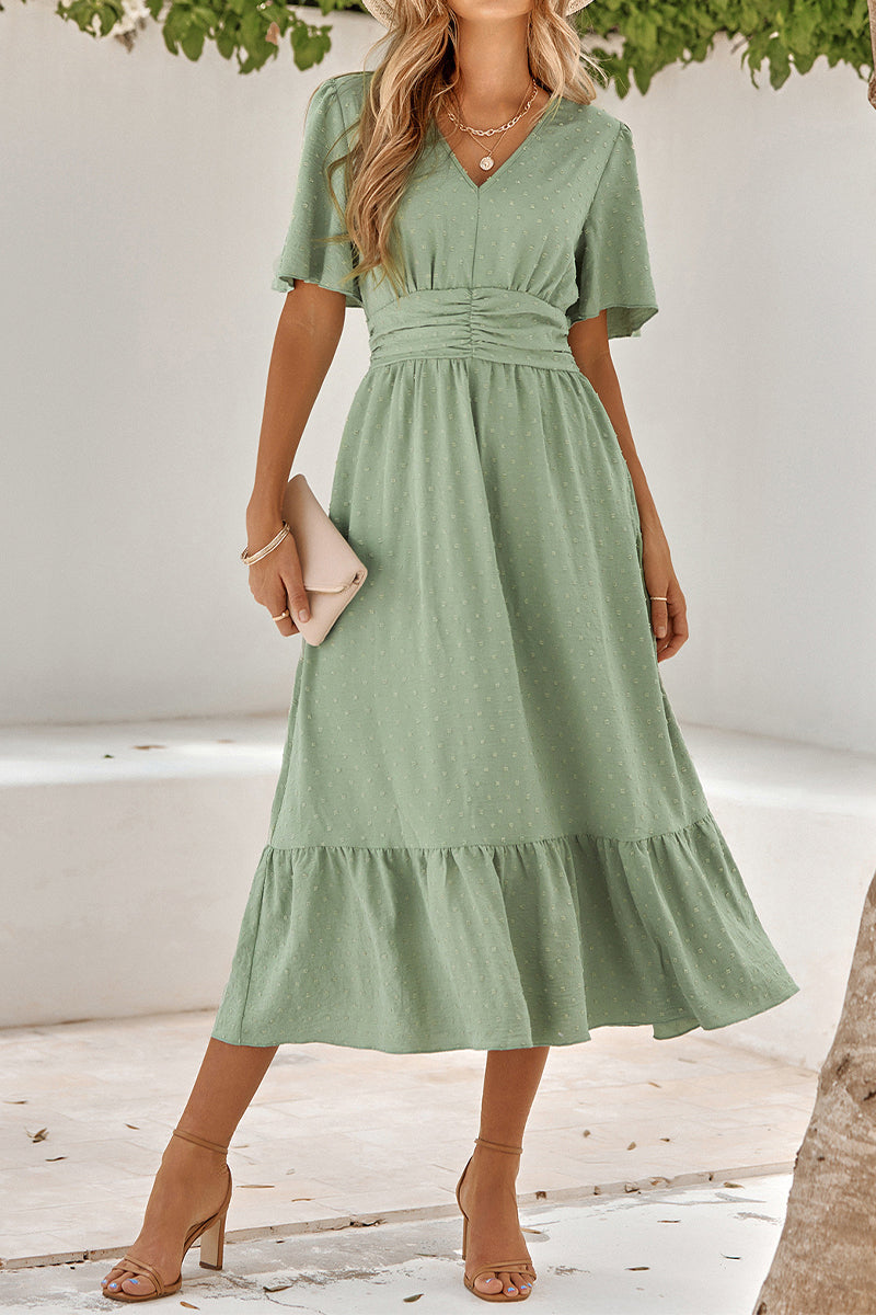 V Neck Ruffle Sleeve Long Dress