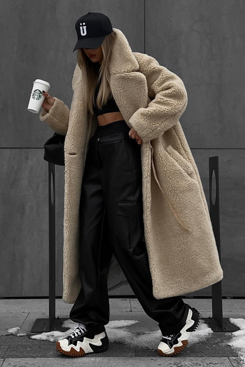 Extended Sherpa Fleece Warm Fuzzy Overcoat - Fashionpara