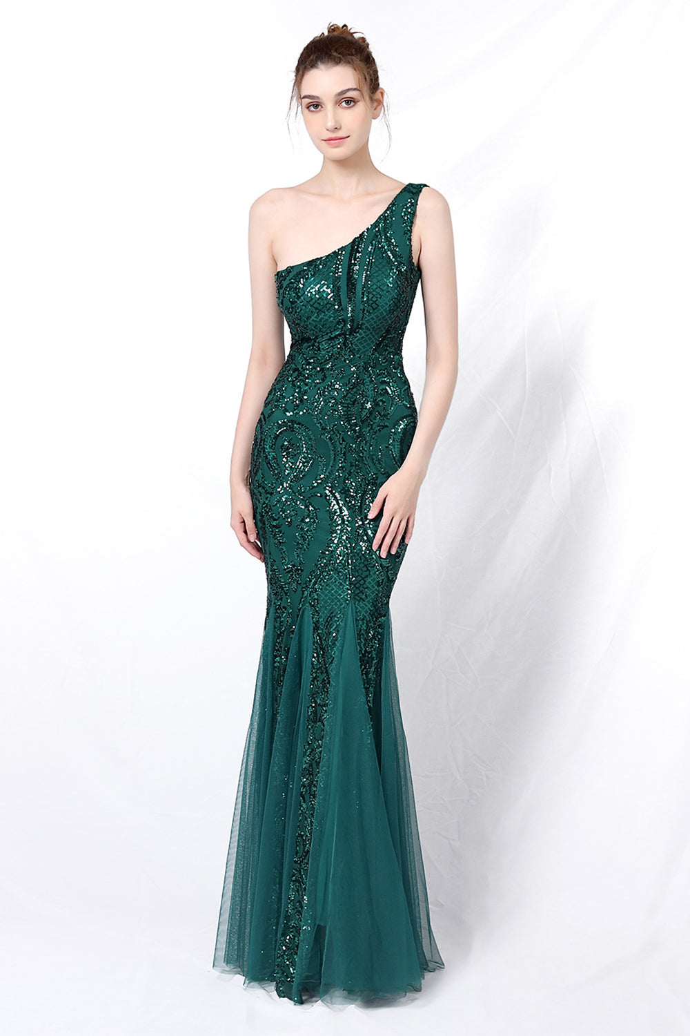 Mermaid One Shoulder Prom Dress with Appliques - Fashionpara