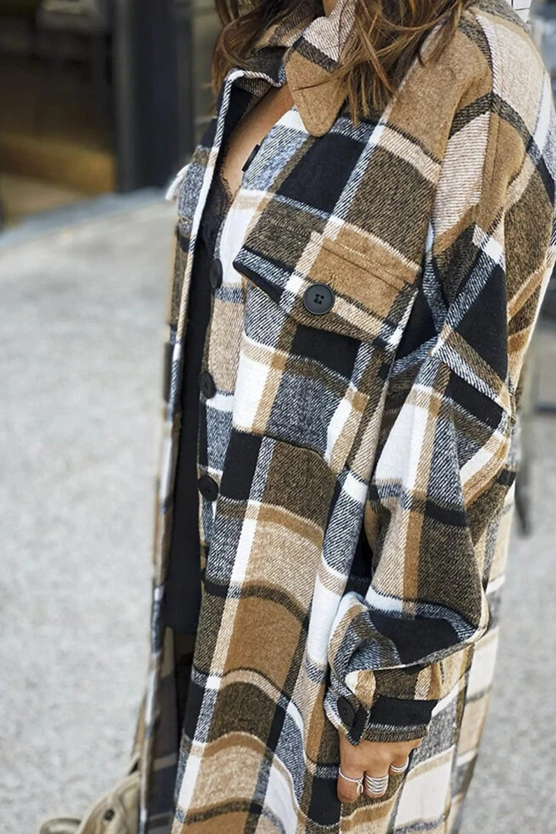 Lapel Plaid Slit Long Woolen Coat Fashionpara