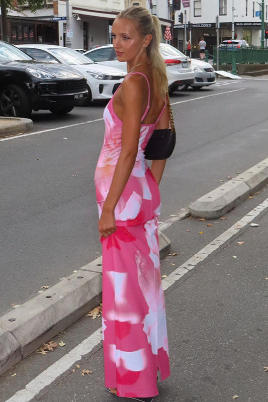 Floral Print Sheer Mesh Scoop Neck Maxi Dress 7
