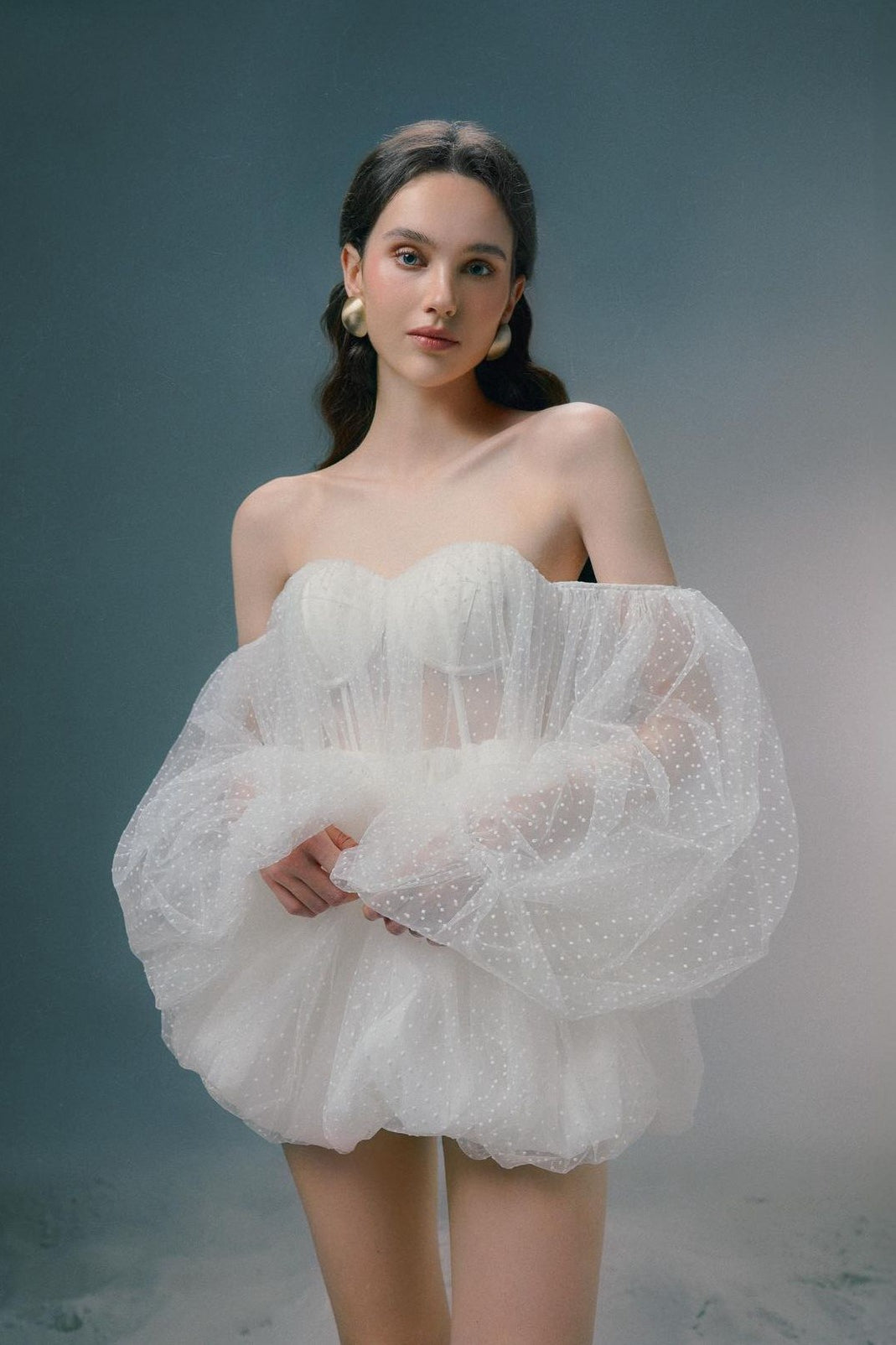 Sweetheart Off Shoulder Puff Sleeve Tulle Mini Dress 9