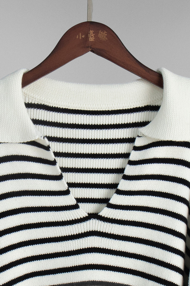 PrincessAce Striped Polo Neck Knit Sweater for Effortless Style