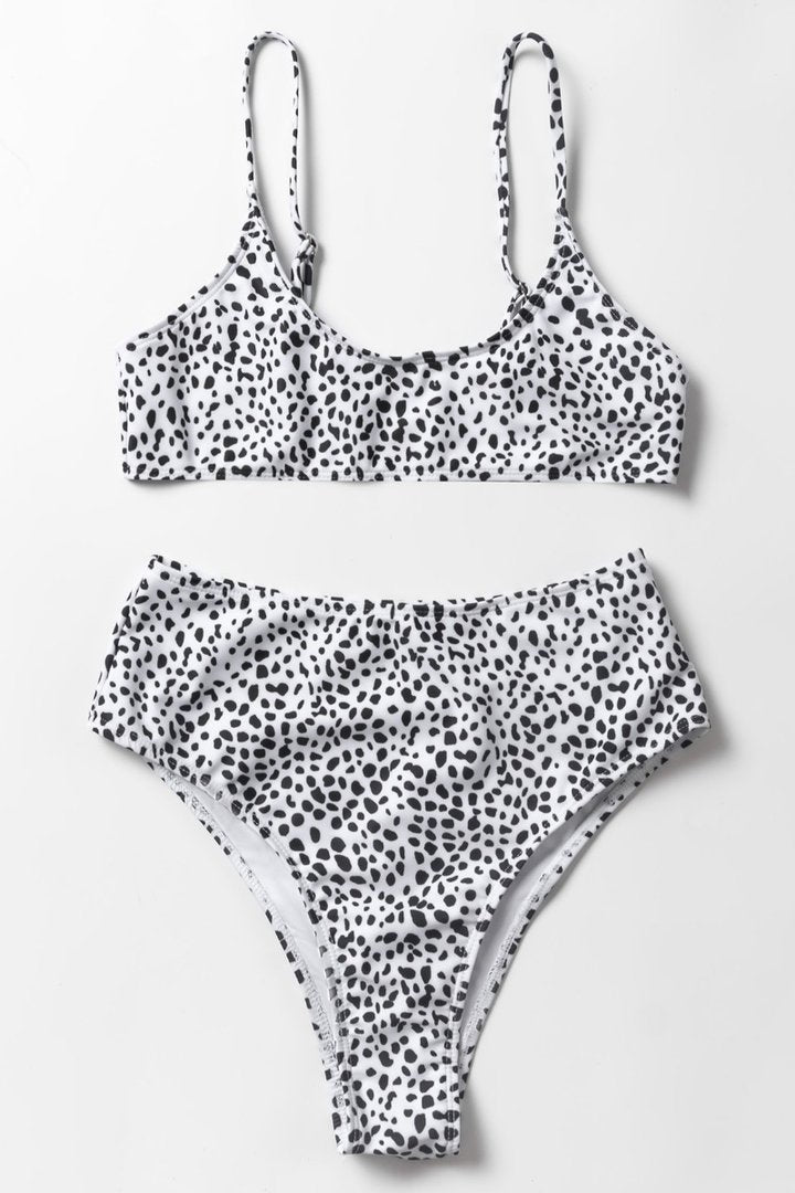 Leopard Print High-waisted White Bikini Set - Fashionpara