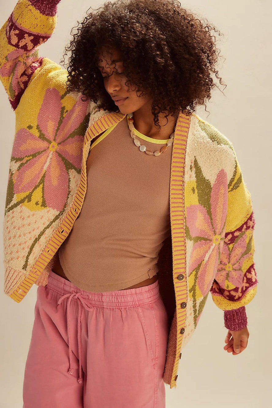 Chic Abstract Print Lapel Knit Sweater for Effortless Style