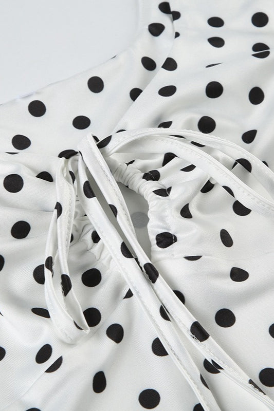 Polka Dot V-Neck Tie Front Bodycon Mini Dress