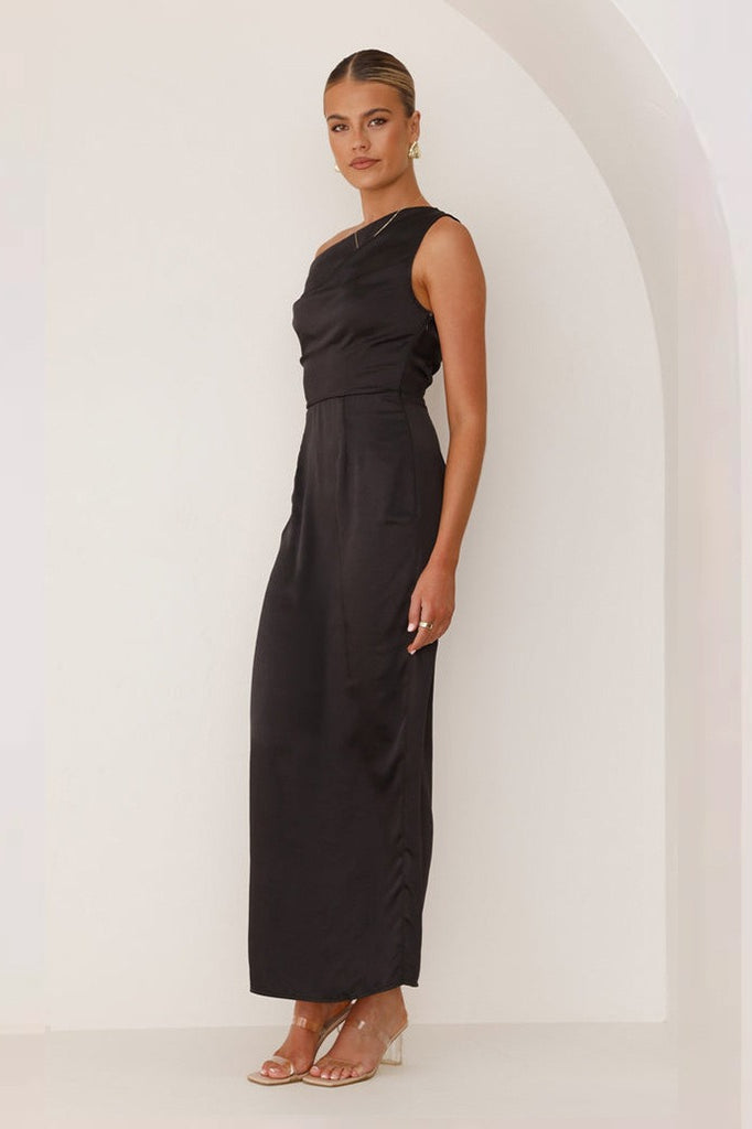 Satin One Shoulder Cowl Neck Maxi Dress - View 5
