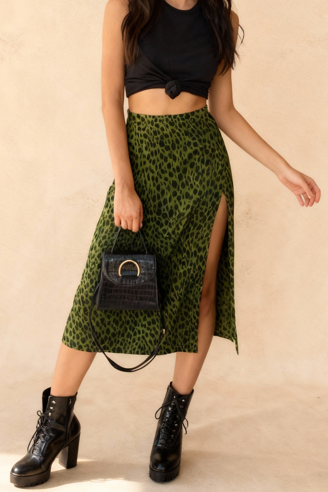 JuliaFashion-Casual Street Wear Elastic Split Midi Skirt