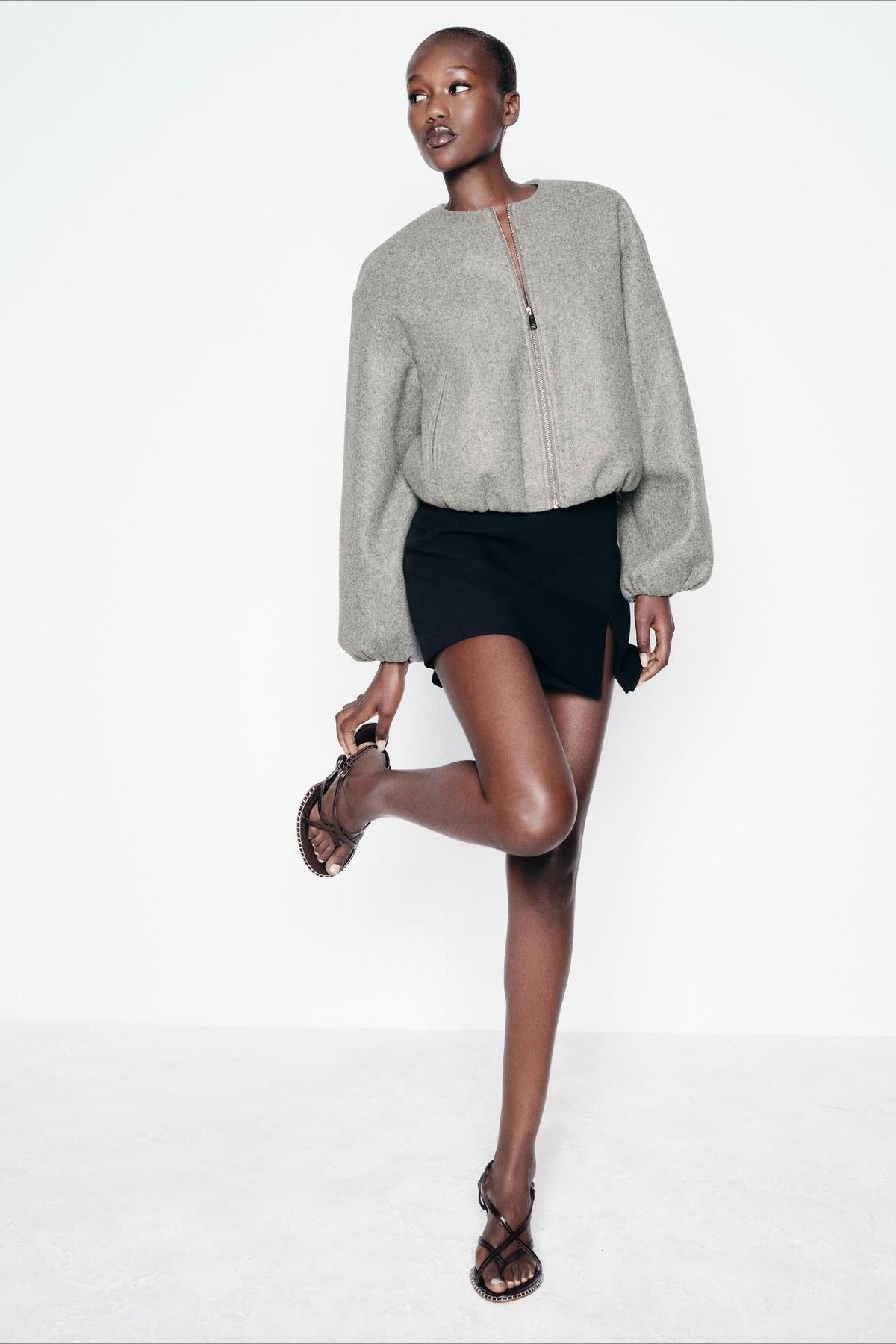 Faux Wool Short Zip Bomber Jacket 4