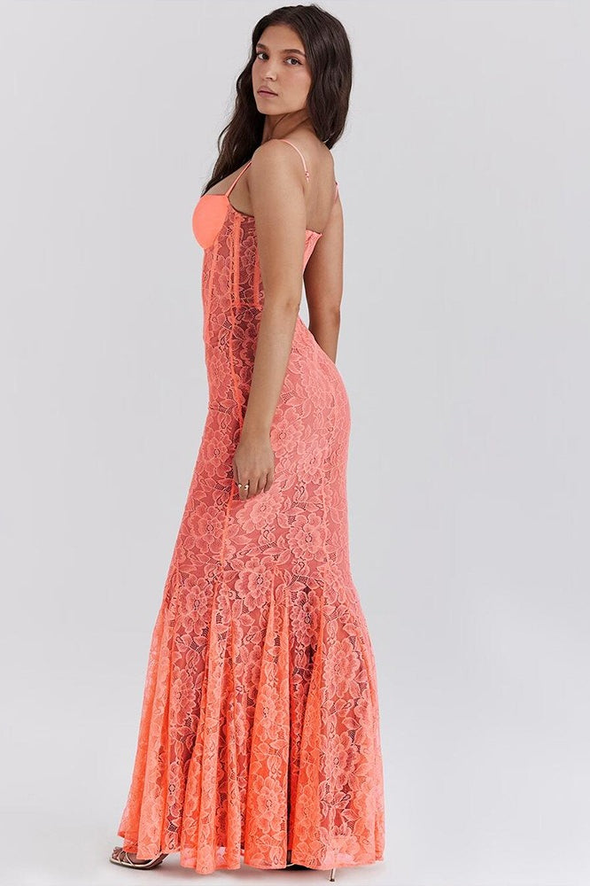 Lace Backless Spaghetti Strap Maxi Dress