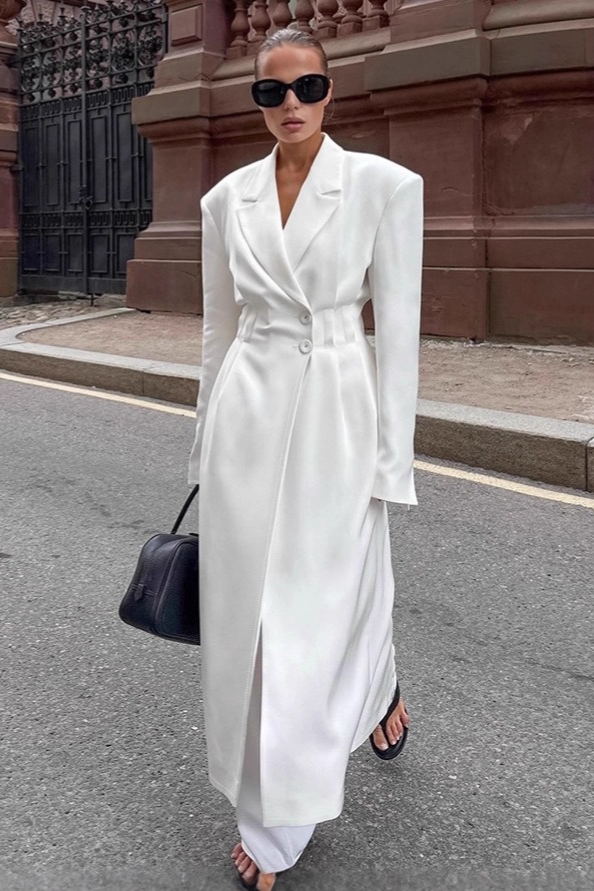 Chic Structured Waist Cinched Work Overcoat - Fashionpara