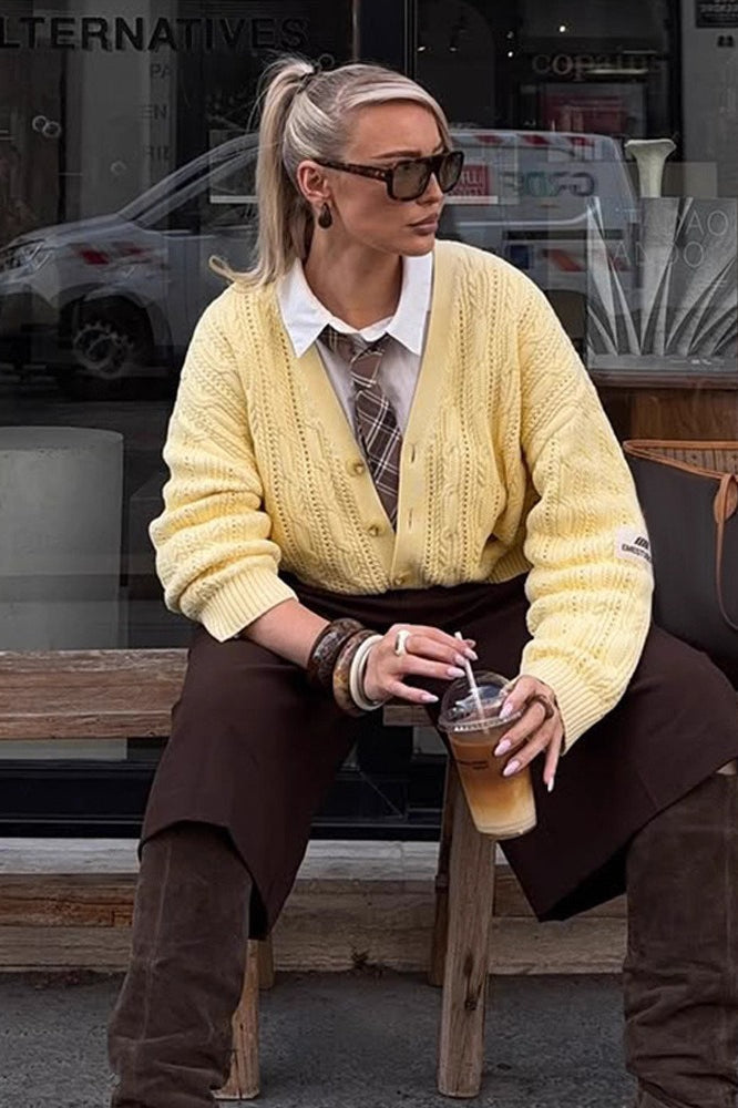 Elegant V-Neck Button Knit Cardigan for All-Day Comfort