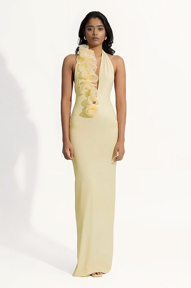 Backless Halter-Neck Bodycon Maxi Dress