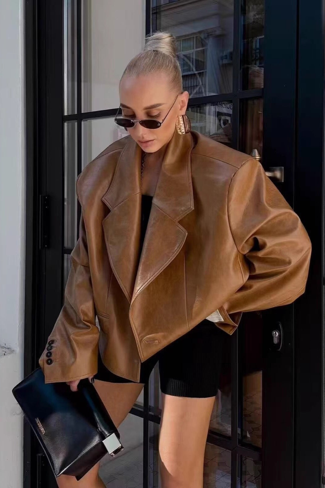 Loose Fit Leather Blazer Jacket