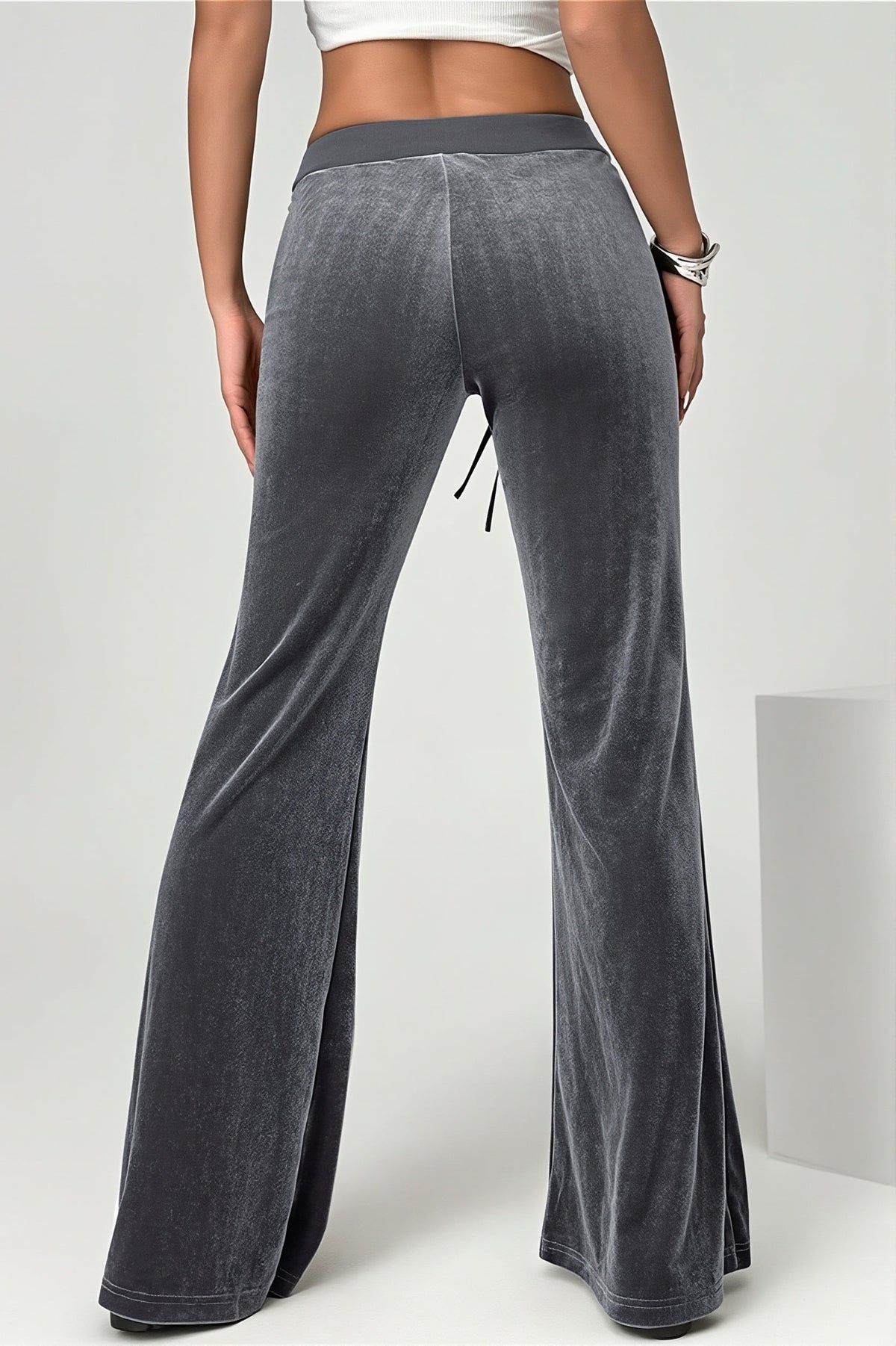 Velvet Look Drawstring Flared Pants