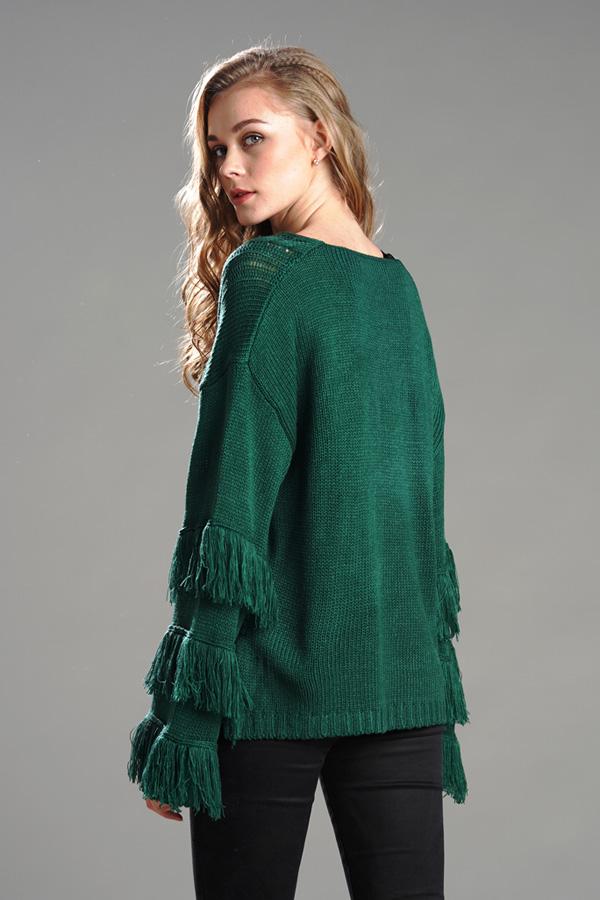 RadyRin Fluffy Cable Knit Sweater with Stylish Tassels