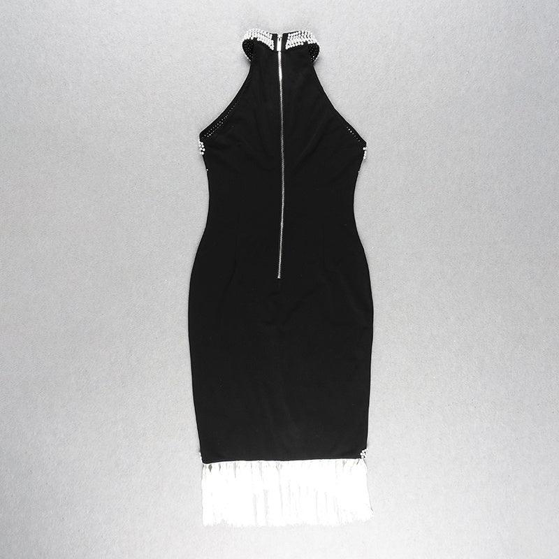 KittenAlarm - Cady Beaded Halter Neck Tassel Trim Dress